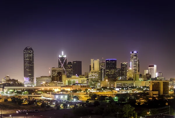 Downtown Dallas Illuminato Foto Stock