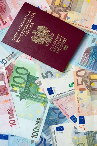 Euro banknotes and Polish passport — Stock Photo, Image