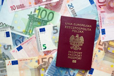 Euro banknot ve Polonya pasaportu
