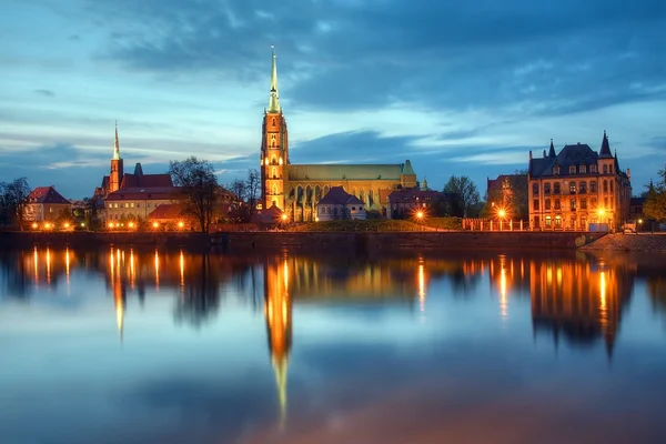 Katedral ada akşam wroclaw, Polonya — Stok fotoğraf