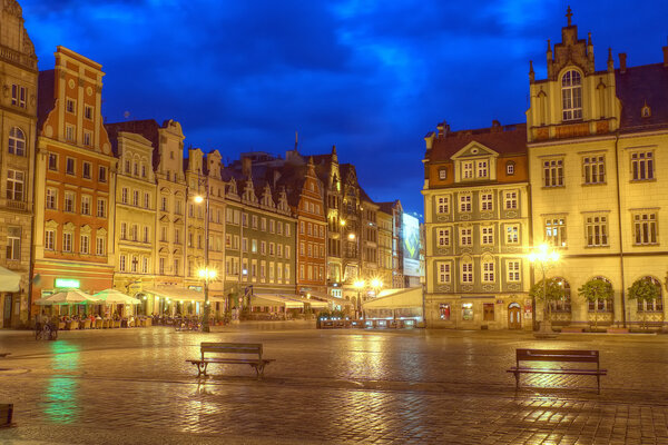 Wroclaw, Poland. Night view of the old town