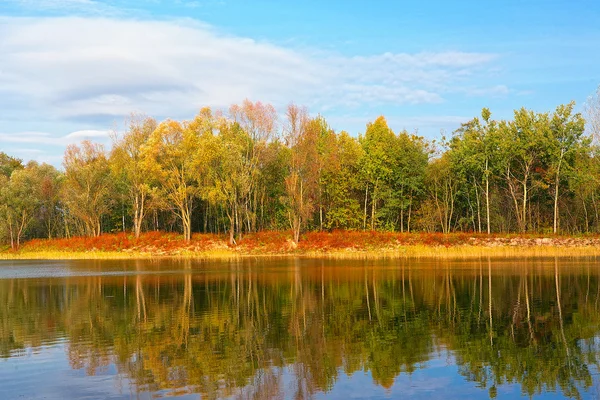 Herfst landschap op het meer. — Stockfoto