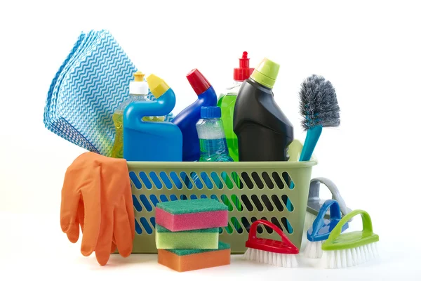 Cleaning products on white background. — Stock Photo, Image