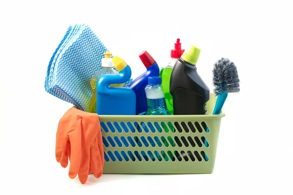 Cleaning products on white background. — Stock Photo, Image