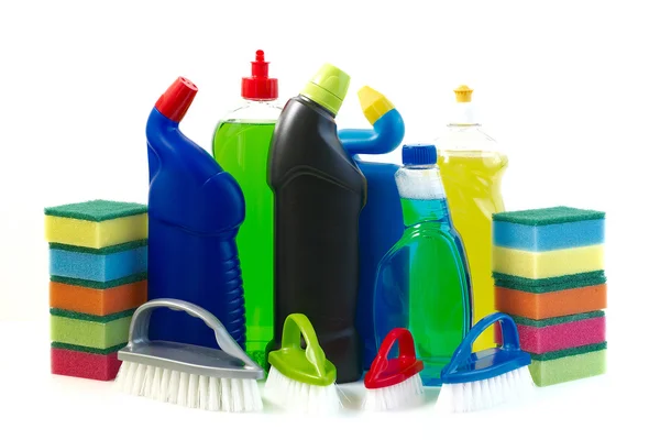 Cleaning products on white background. — Stock Photo, Image