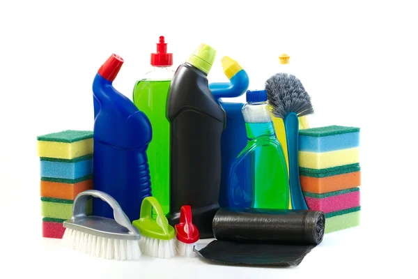 Cleaning products on white background. — Stock Photo, Image