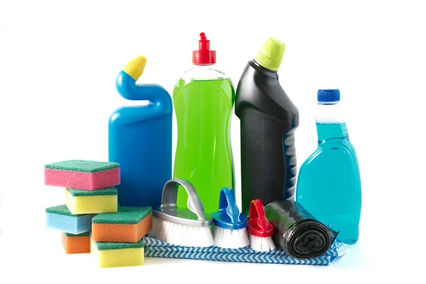 Cleaning products on white background. — Stock Photo, Image