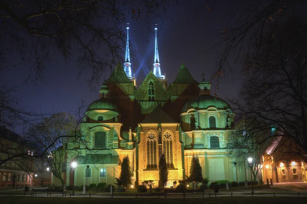 Catedral de noche wroclaw, Polonia — Stockfoto