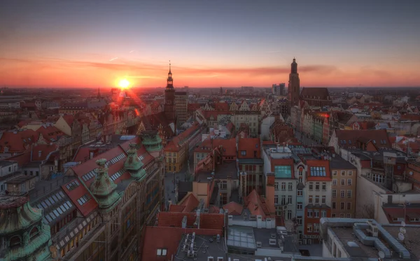 日没のブロツラフ, ポーランドで市内のパノラマ ストック写真