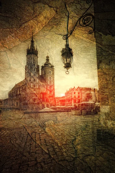 St. Mary's Church in Krakow retro style — Stock Photo, Image