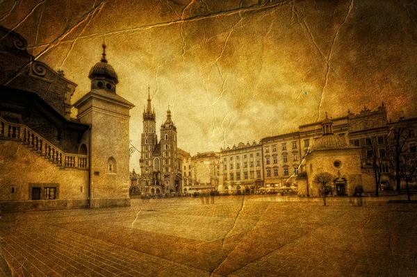 The main square in Krakow retro style — Stock Photo, Image