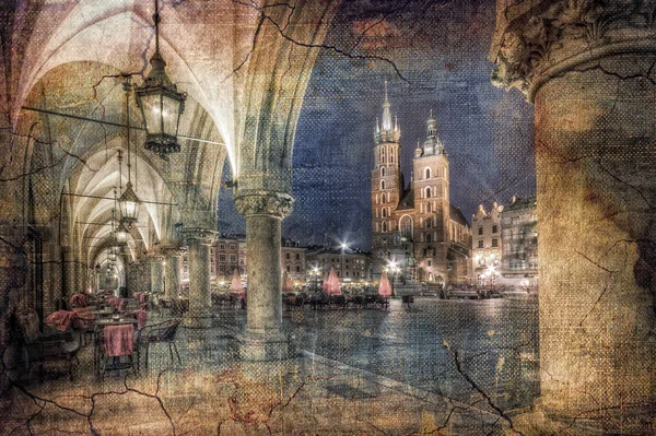 Krakow old town in retro style — Stock Photo, Image