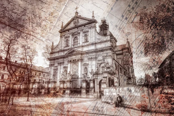 Church of Saints Peter and Paul in Kraków retro style — Stock Photo, Image