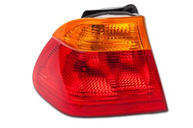 Beyaz izole edilmiş arka planda, beyaz ve kırmızı renkli bir Alman oto-optik ekipmanı için stop sinyalinin stop lambası. Bir araba hizmet merkezinde tamir ve satış için yedek parça..