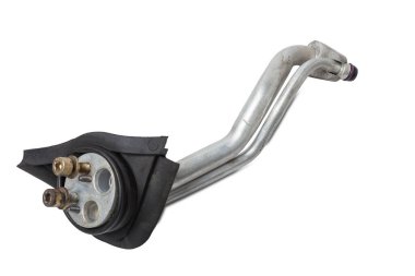 Soğutucu sağlamak için klima hortumu ya da beyaz izole bir zemin üzerinde soğutma havası ya da ısıtılmış araba ve kamyonlar için yağ sağlamak için. Otomatik parçalar kataloğu.