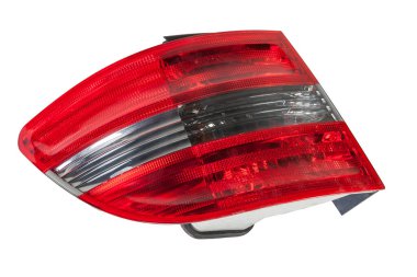 Beyaz izole edilmiş arka planda, beyaz ve kırmızı renkli bir Alman oto-optik ekipmanı için stop sinyalinin stop lambası. Bir araba hizmet merkezinde tamir ve satış için yedek parça..