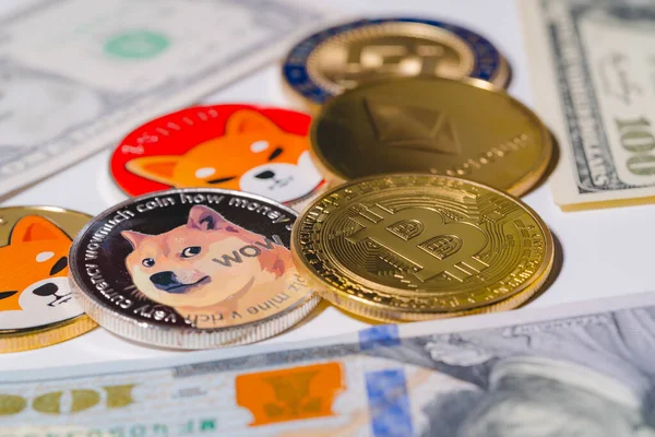 Dogecoin Doge Bitcoin Ethereum Eth Shiba Coin Tartalmazza Crypto Valuta — Stock Fotó