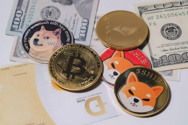 Dogecoin Doge Bitcoin Ethereum Eth Shiba Coin Opgenomen Met Crypto Stockfoto