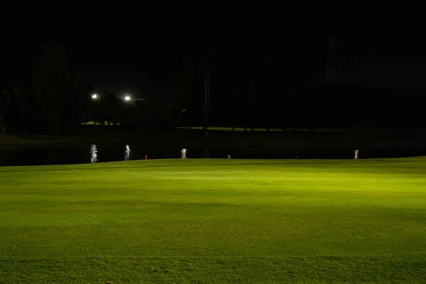 Beautiful Dark Night View Golf Course Bunkers Sand Green Grass — Photo