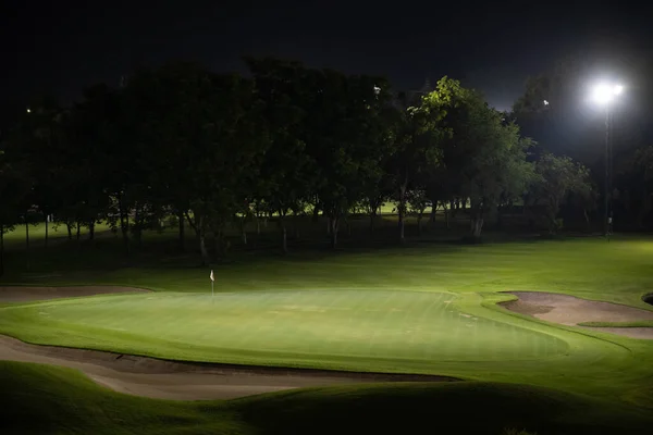 Beautiful Dark Night View Golf Course Bunkers Sand Green Grass — Photo