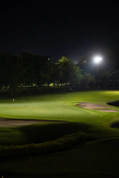 Beautiful Dark Night View Golf Course Bunkers Sand Green Grass — Photo