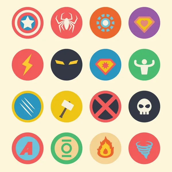 Iconos planos de superhéroe — Vector de stock