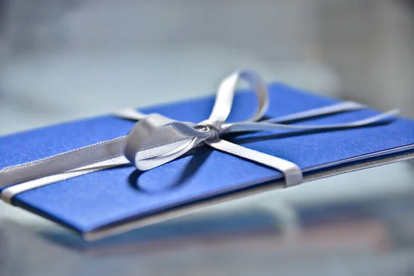 Gift card with ribbon. Stock Photo