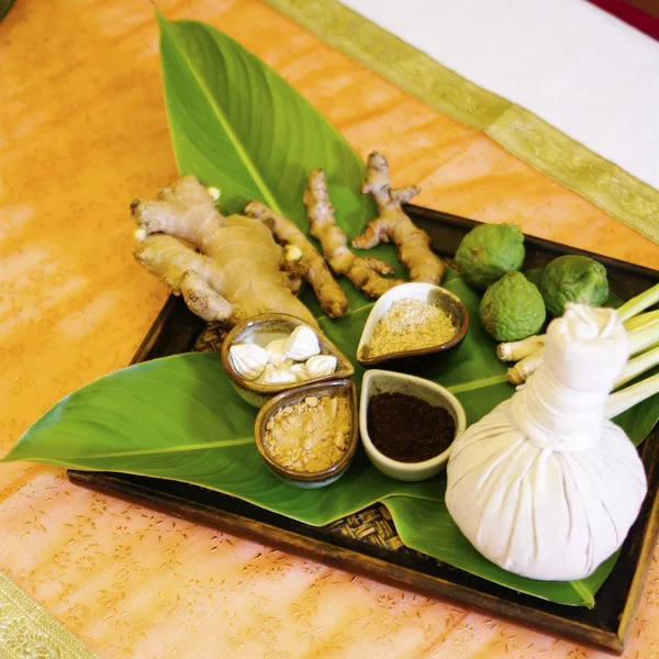 Spa massage avec timbres compresse à base de plantes thaïlandaises — Photo