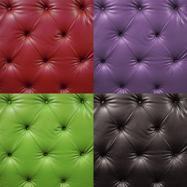 Close up 4 luxury buttoned leather red green violet brown — Stock Photo, Image