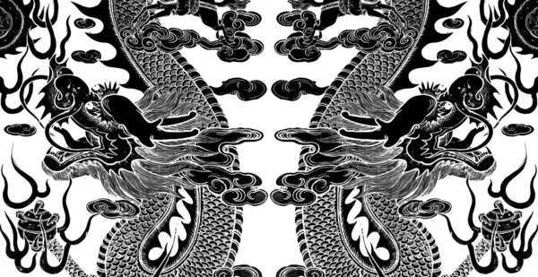 Arte dragão chinês gêmeo — Fotografia de Stock