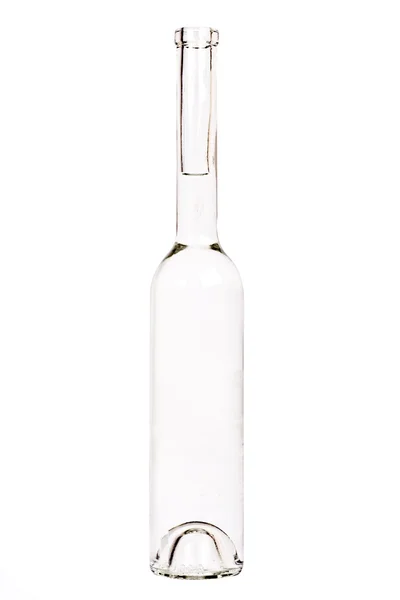 Порожня скляна пляшка вина ізольована на білому тлі — стокове фото