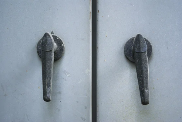 Metal handle on blue door — Stock Photo, Image