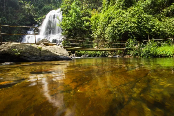 Air jatuh di musim semi yang terletak di hutan hujan dalam hutan . — Stok Foto