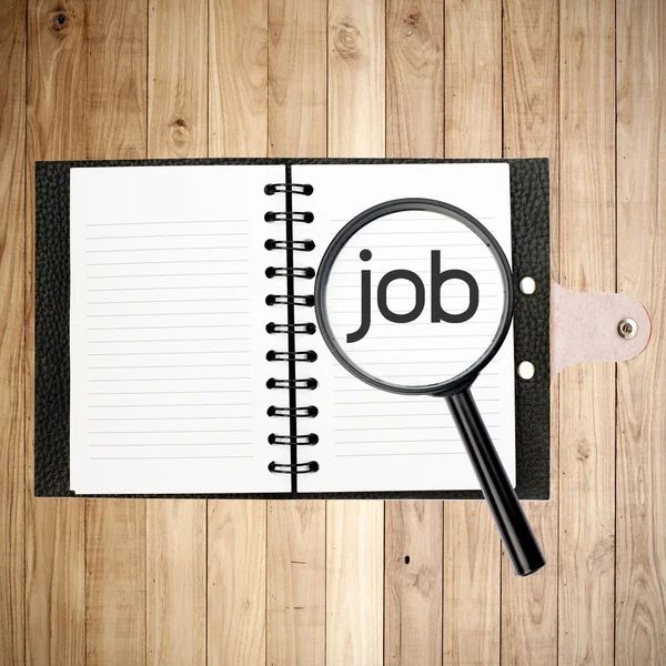 Finding job text on wood plank wall texture background — Stock Photo, Image