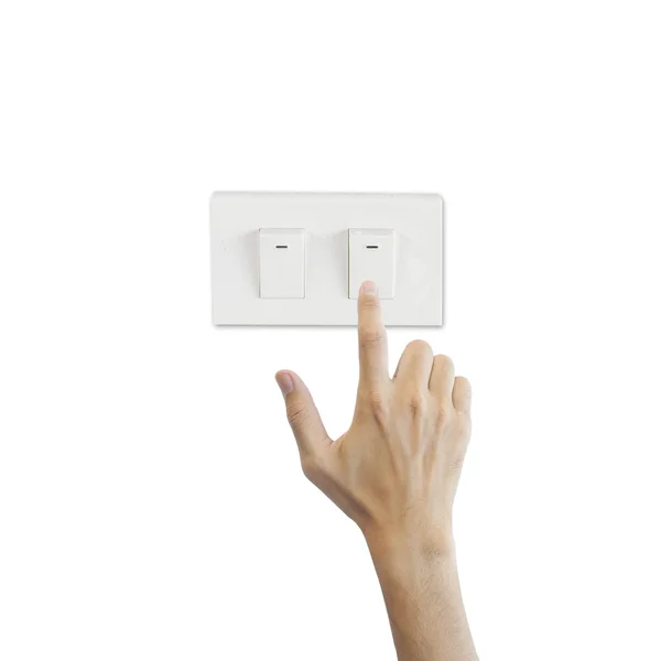 Press lighting switch with hand — Stock Photo, Image