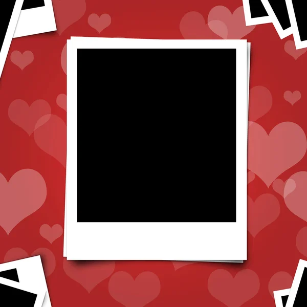 Polariod photo frame on heart red background — Stock Photo, Image