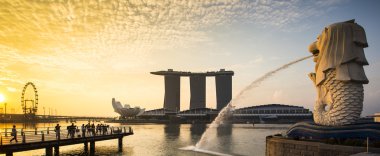 Singapur landmark merlion gündoğumu manzara
