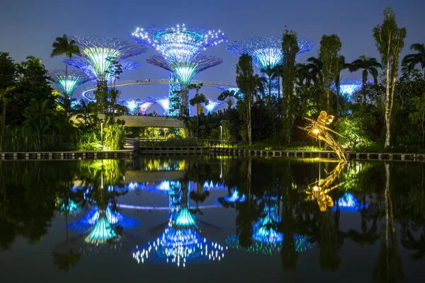 Jardim de Singapura junto à baía no céu crepúsculo — Fotografia de Stock