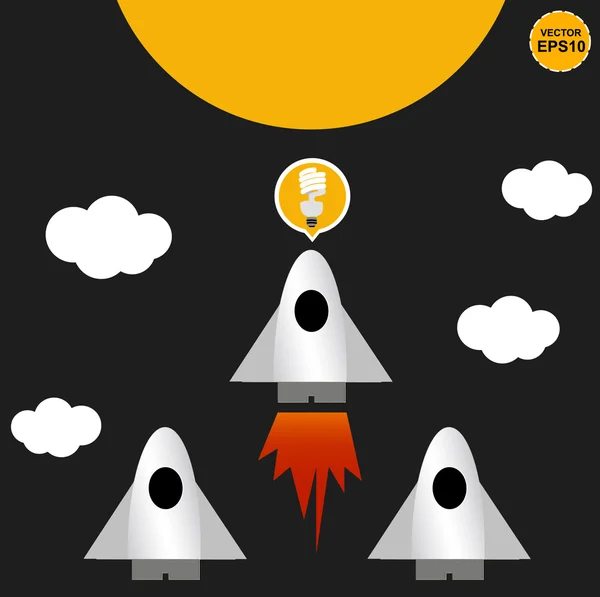 Rocket to the moon with idea — Stock Vector