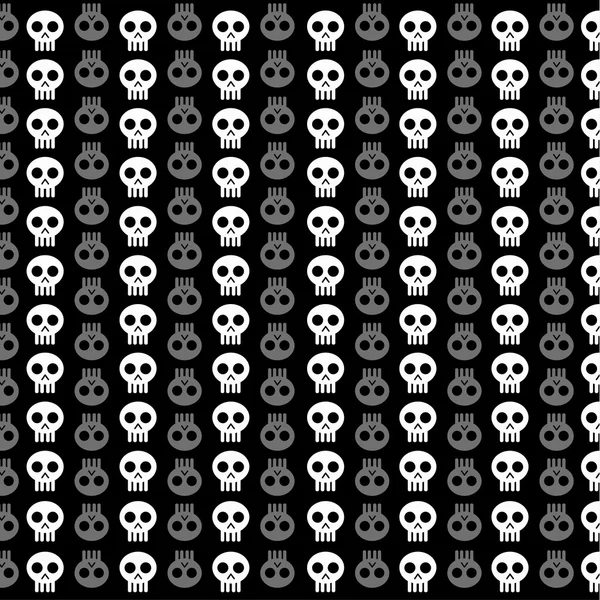 Witte schedel patronen op zwarte achtergrond — Stockvector