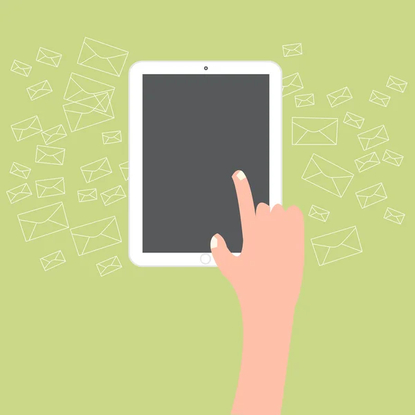 Δάχτυλο αφής tablet με υπόβαθρο εικονιδίων ηλεκτρονικού ταχυδρομείου — Διανυσματικό Αρχείο