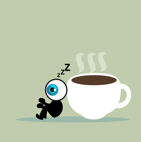 El ojo azul dormir con taza de café — Vector de stock