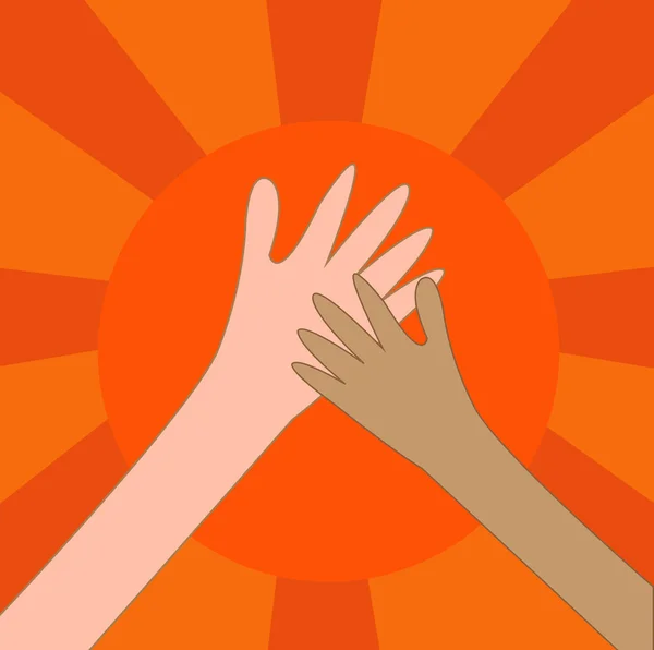 Help hand charity or hi five on the sun. vector. eps10 — Stock Vector