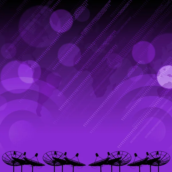 Satellite dish transmission data on purple background — Stock Photo, Image