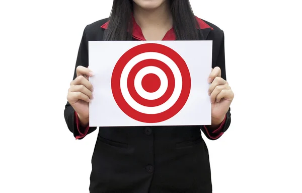 Business woman Leader hand working pressing on target goal conce — Stock Photo, Image