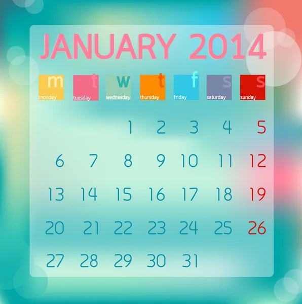 Calendrier janvier 2014, Fond plat, illustration vectorielle — Image vectorielle