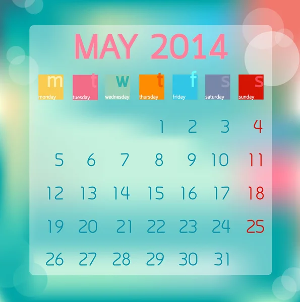 Ημερολόγιο Μαΐου 2014, επίπεδη στυλ φόντου, διανυσματικά εικονογράφηση — Διανυσματικό Αρχείο