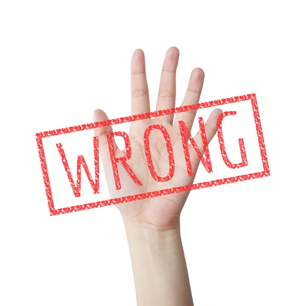 Wrong red stamp hand concept isolated white background — Stock Photo, Image