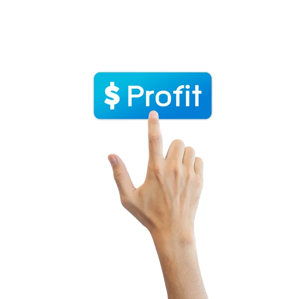 Profit Stock pulsante con mano reale isolato su sfondo bianco — Foto Stock