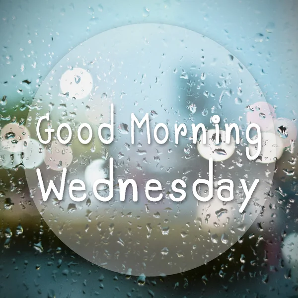 Good morning Wednesday with water drops background with copy spa — Stock Photo, Image